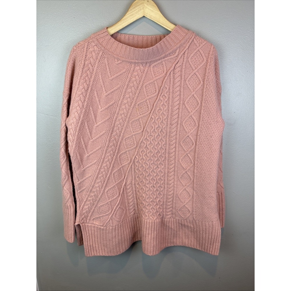 J‎ Crew Chunky Cable Knit Fisherman Sweater Pink Size Large Wool Blend